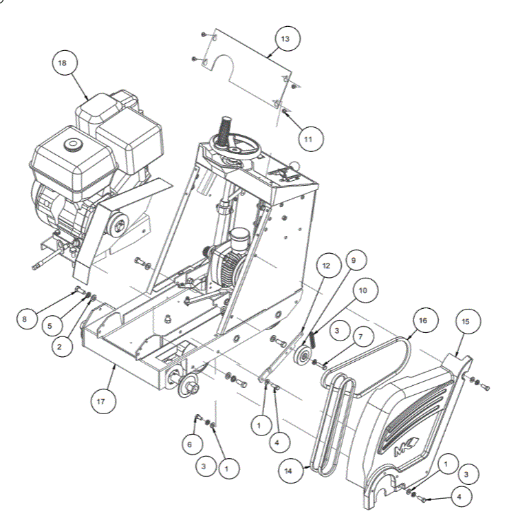 Section 01 Diagram and Parts List for MK-2013HSP 156499 MK Diamond Concrete Saw